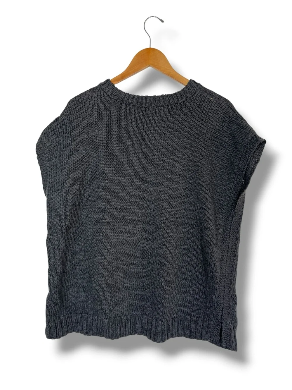 Eileen Fisher Peruvian Organic Cotton Crimp Sweater Grey L Quiet Luxury Slub